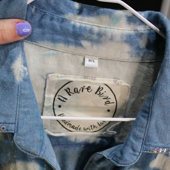 Rhinestone Tie-Dye Oversized Shirt Dress | Boho Western Statement Top - Picture 2 of 3